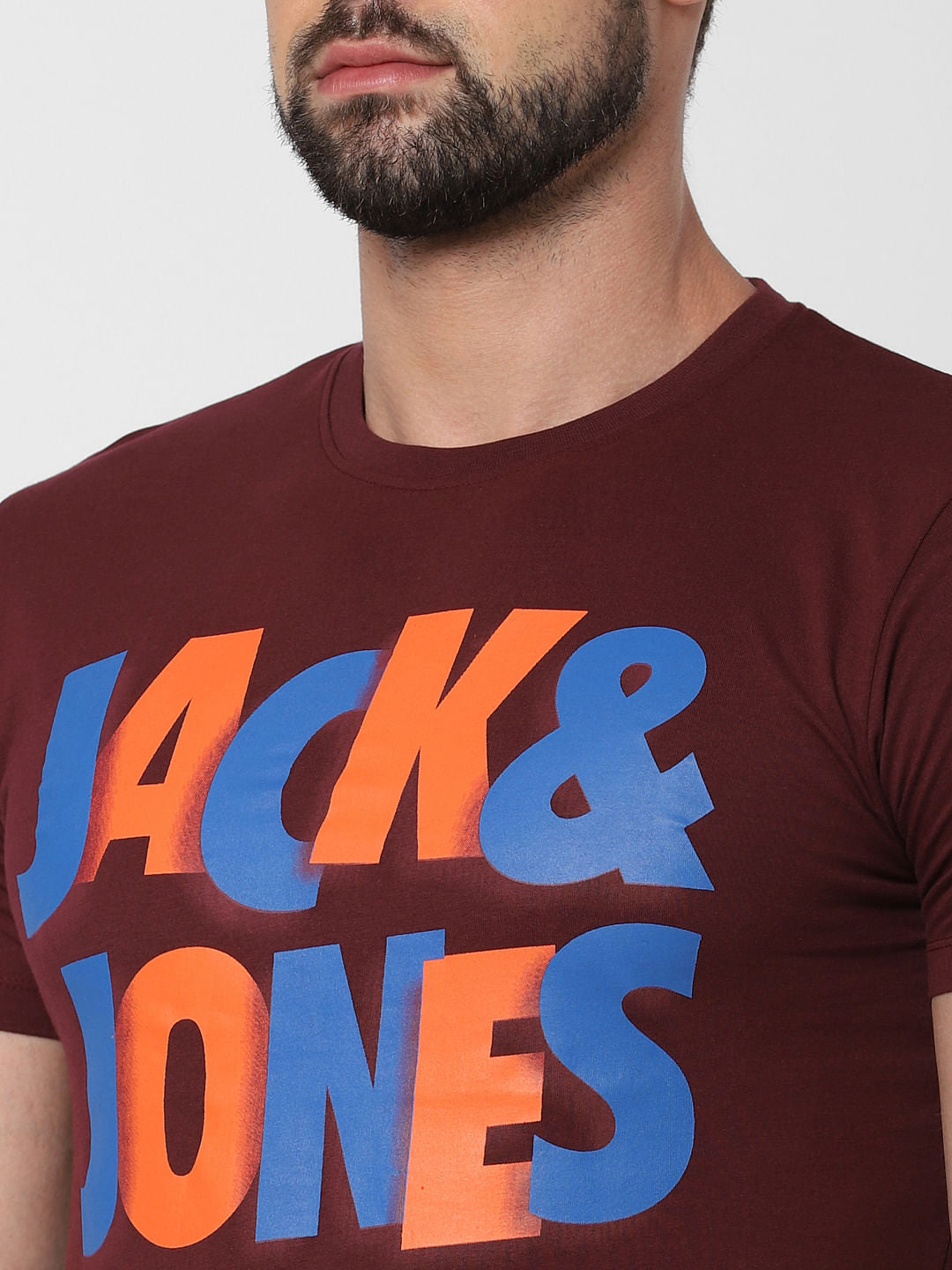 Burgundy Logo Print Crew Neck T-Shirt Online in India - Flat 20% Off