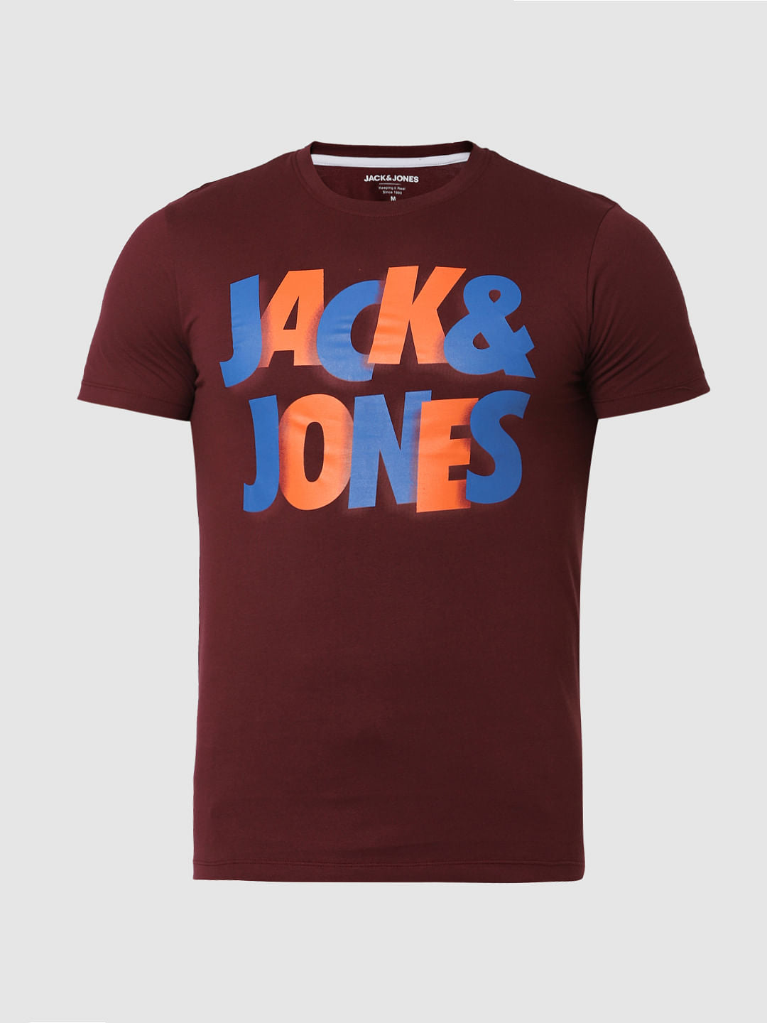 Burgundy Logo Print Crew Neck T-Shirt Online in India - Flat 20% Off