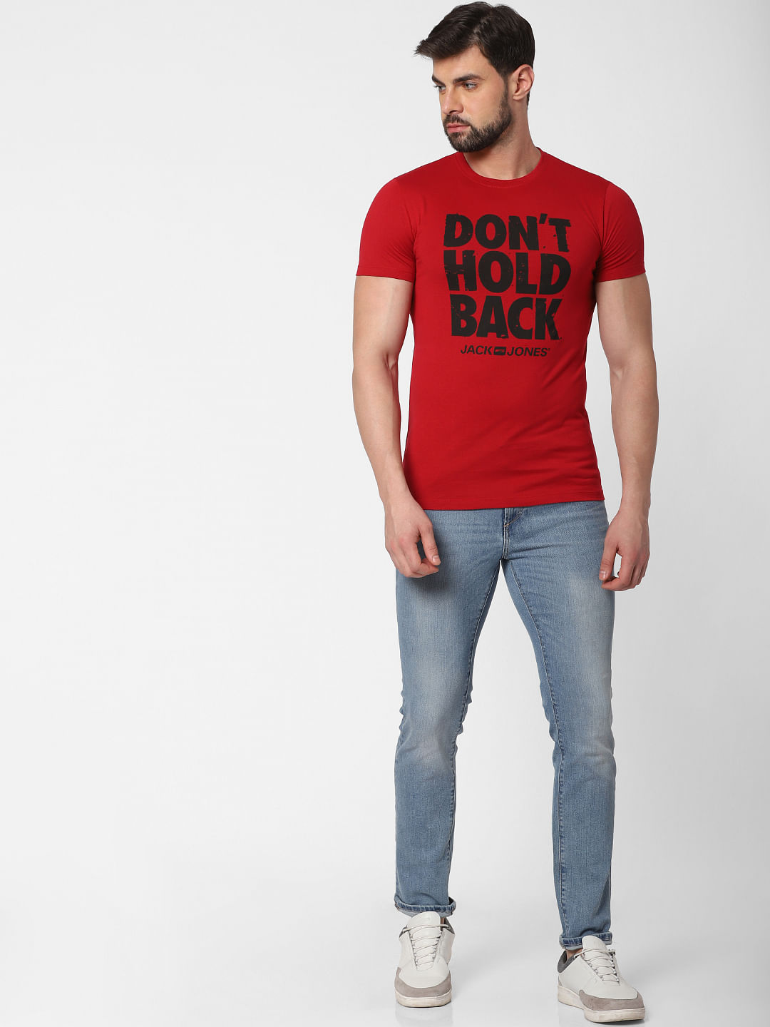 Red Logo Print Crew Neck T-Shirt - S