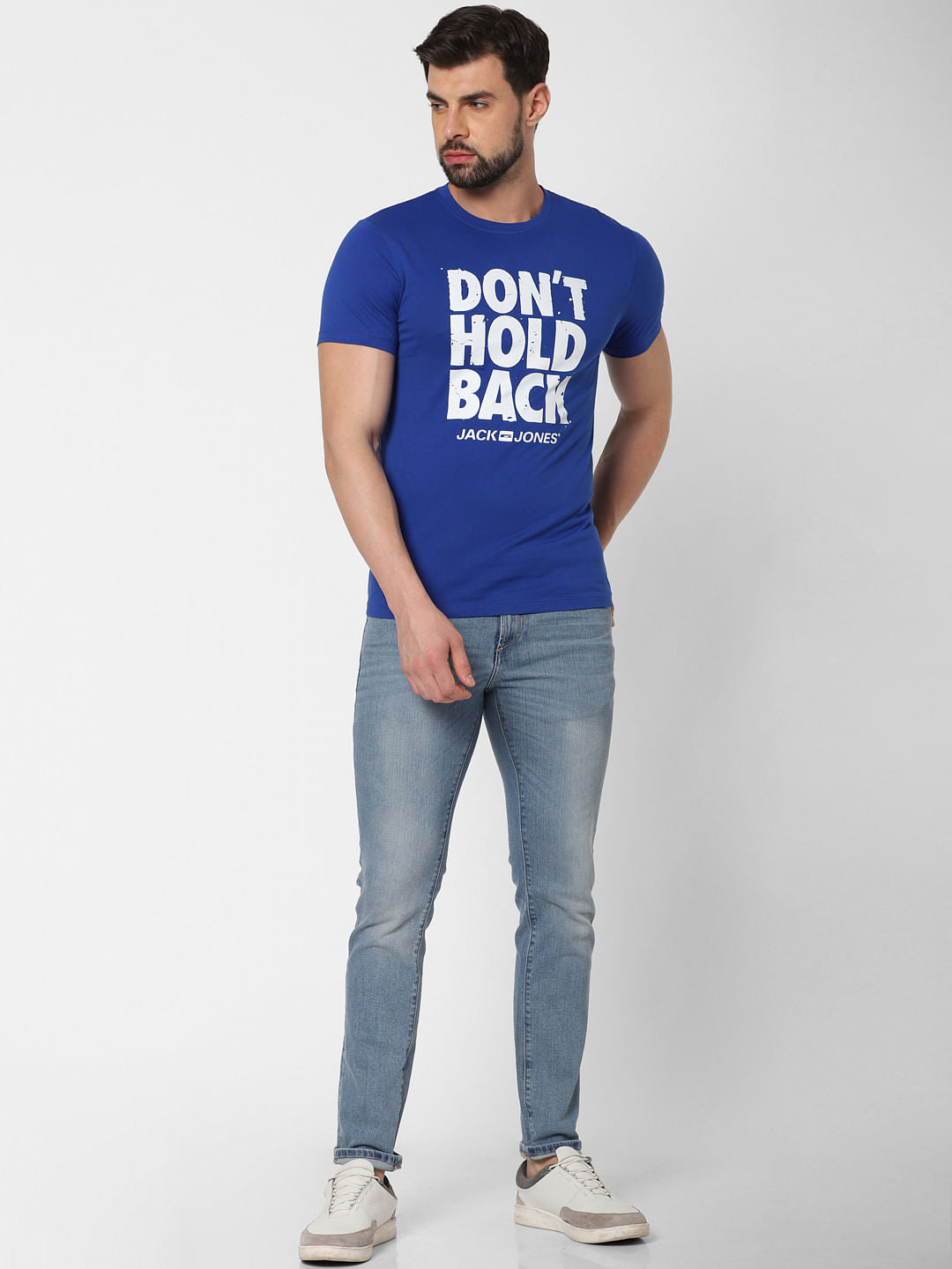 Blue Logo Print Crew Neck T-Shirt Online in India - Flat 20% Off