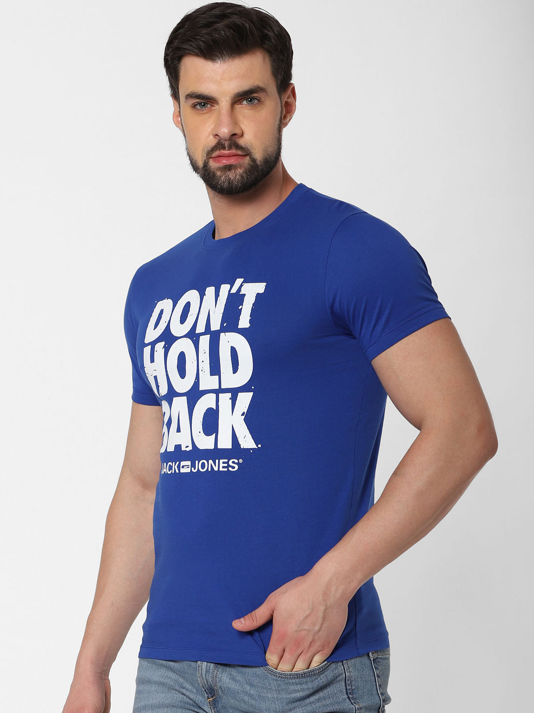 Blue Logo Print Crew Neck T-Shirt Online in India - Flat 20% Off