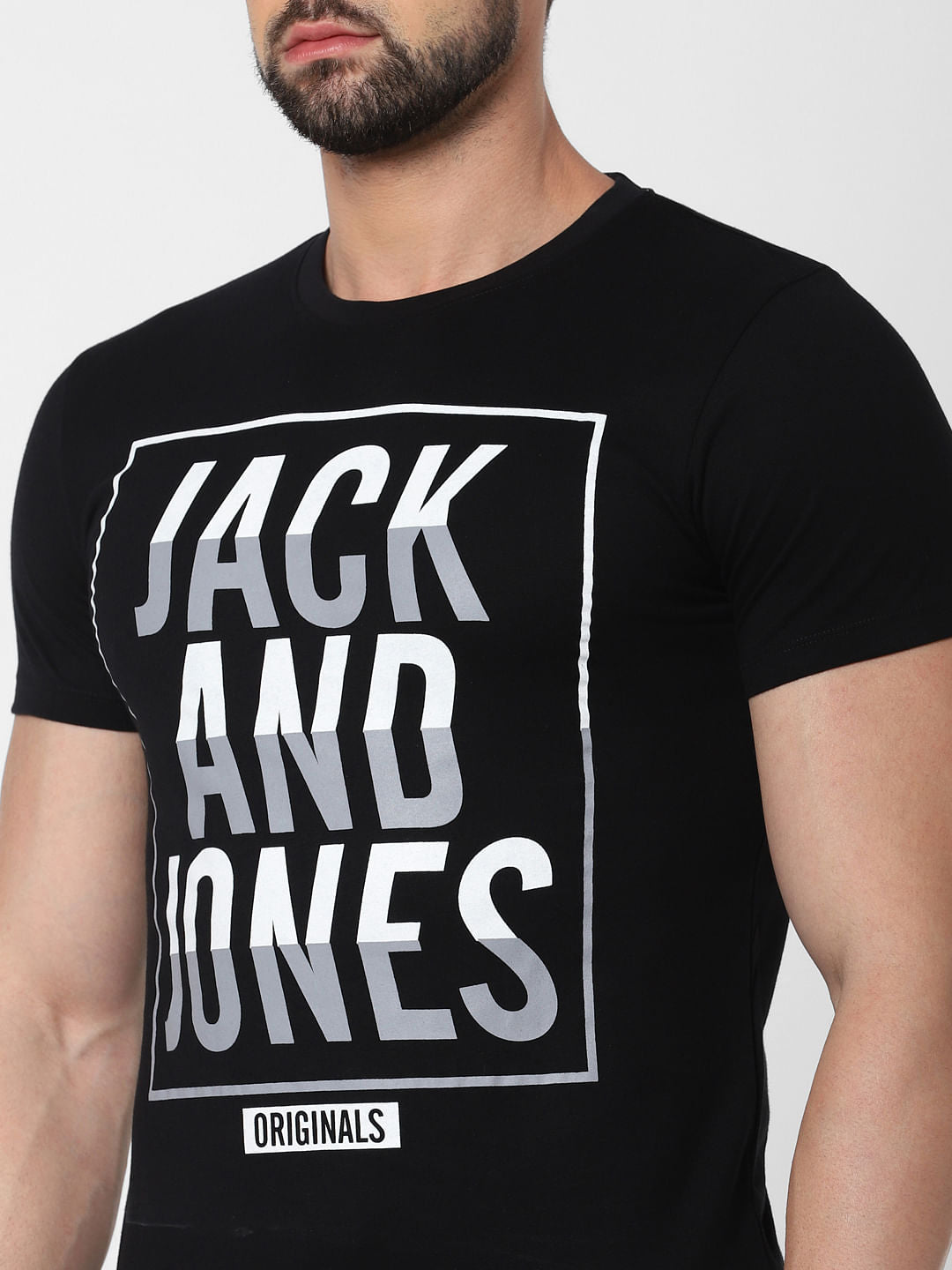 Black Logo Print Crew Neck T-Shirt Online in India - Flat 20% Off