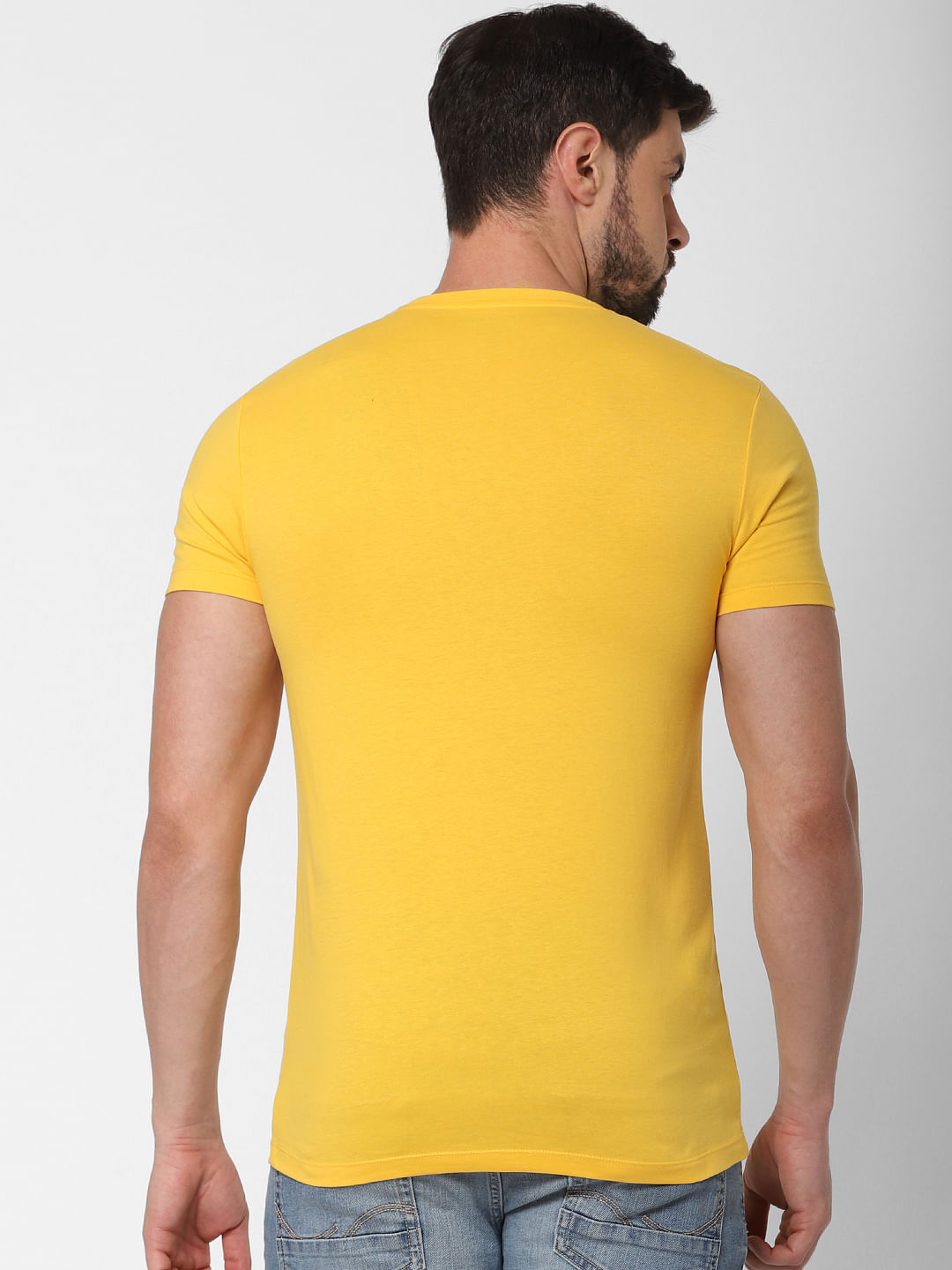 Yellow Logo Print Crew Neck T-Shirt Online in India - Flat 20% Off