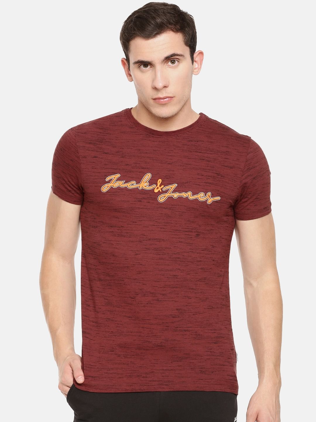 Red Logo Print Crew Neck T-shirt Online in India - Flat 20% Off - S