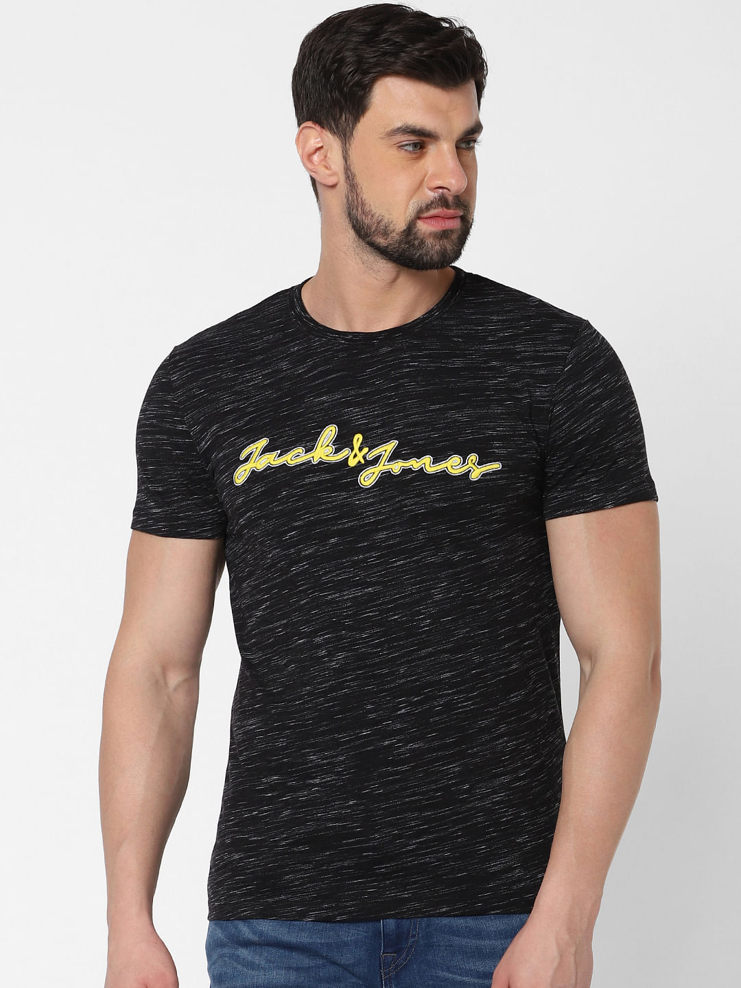 Black Logo Print Crew Neck T-Shirt Online in India - Flat 20% Off