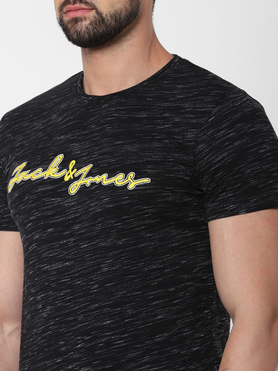 Black Logo Print Crew Neck T-Shirt Online in India - Flat 20% Off
