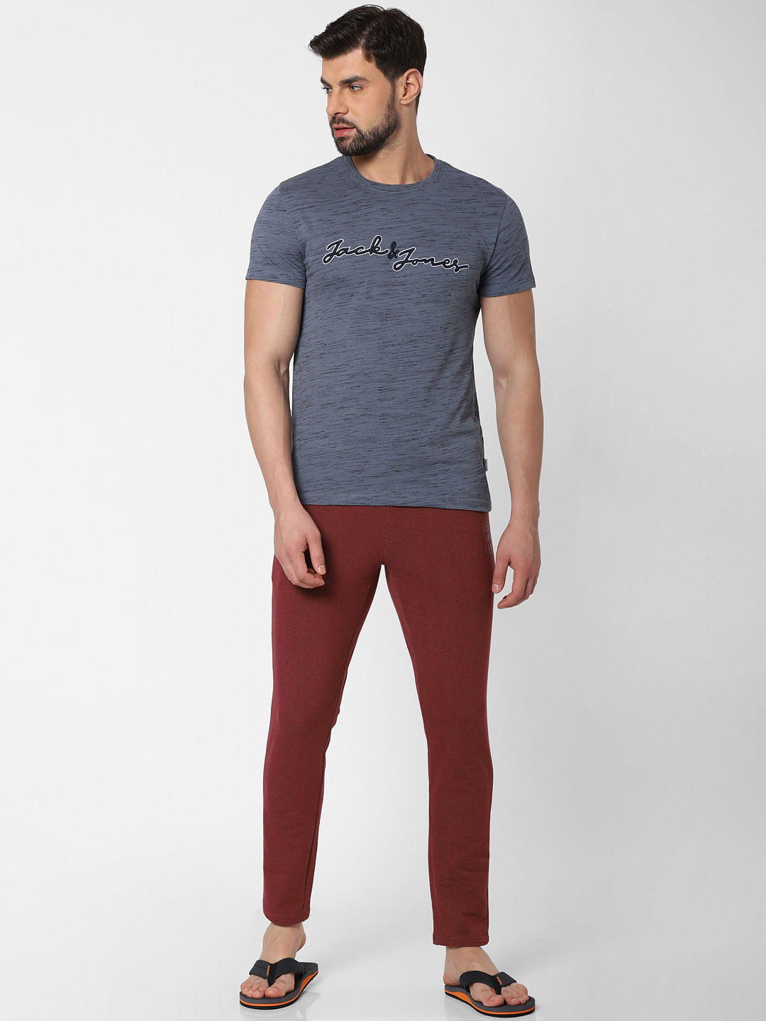 Grey Logo Print Crew Neck T-Shirt Online in India - Flat 20% Off - S