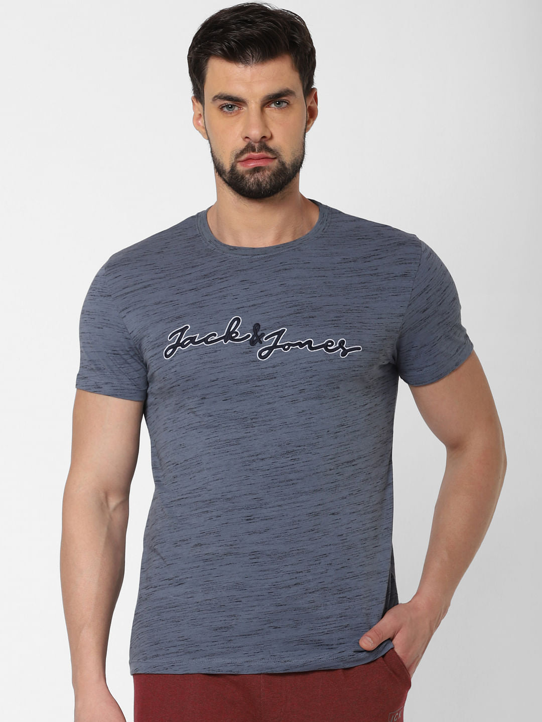 Grey Logo Print Crew Neck T-Shirt Online in India - Flat 20% Off