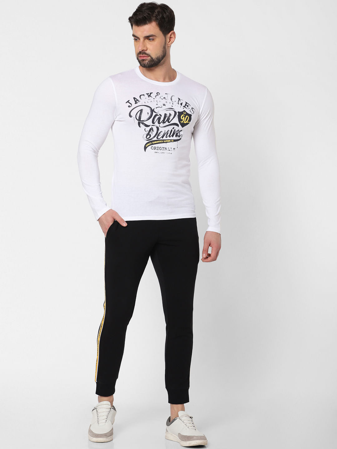 White Logo Print Crew Neck T-Shirt Online in India - Flat 20% Off - S