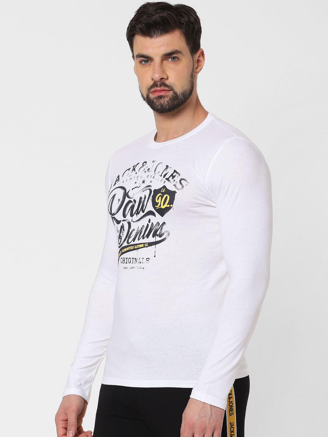 White Logo Print Crew Neck T-Shirt Online in India - Flat 20% Off
