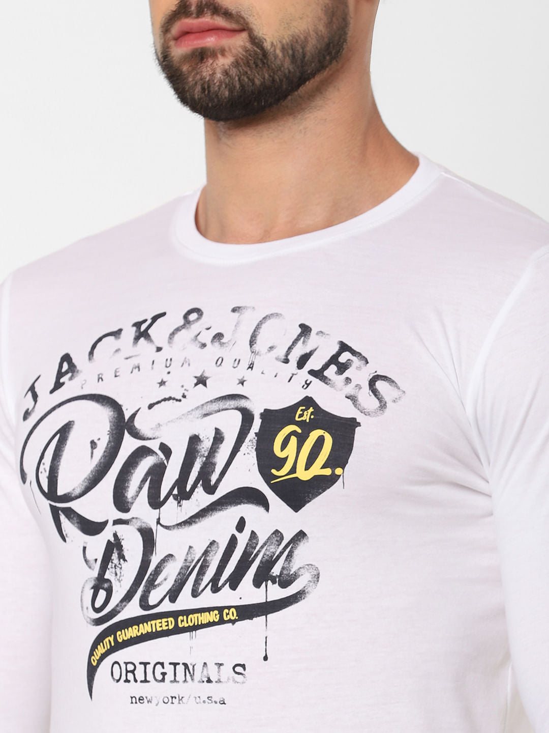 White Logo Print Crew Neck T-Shirt Online in India - Flat 20% Off