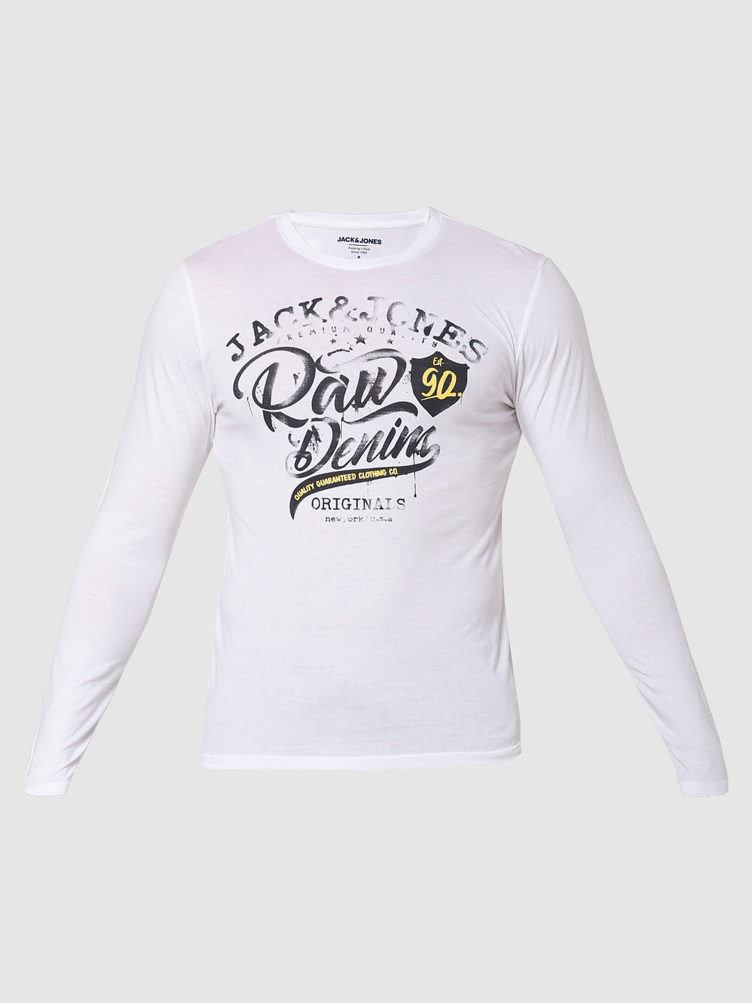 White Logo Print Crew Neck T-Shirt Online in India - Flat 20% Off