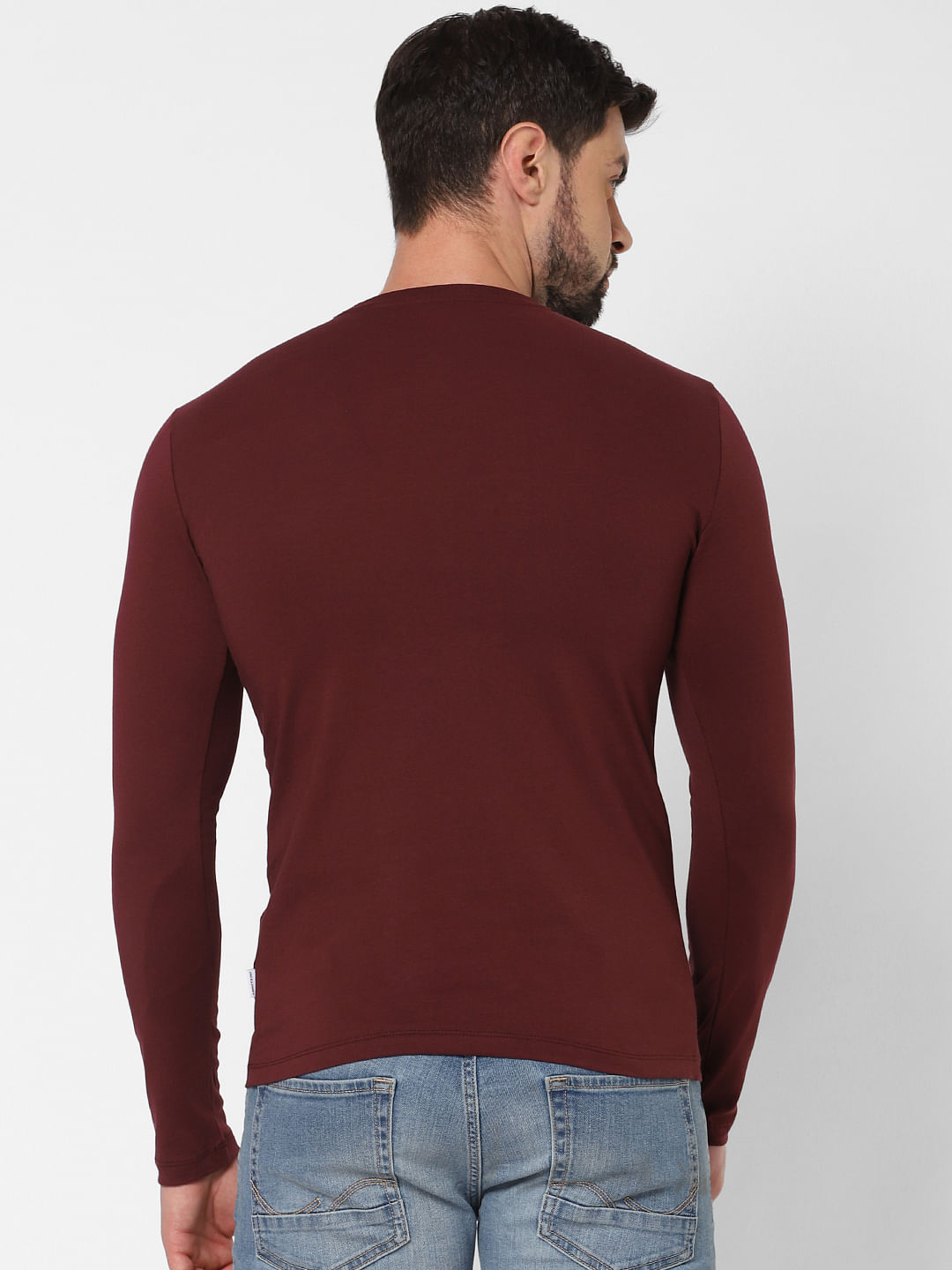 Burgundy Logo Print Crew Neck T-Shirt Online in India - Flat 20% Off