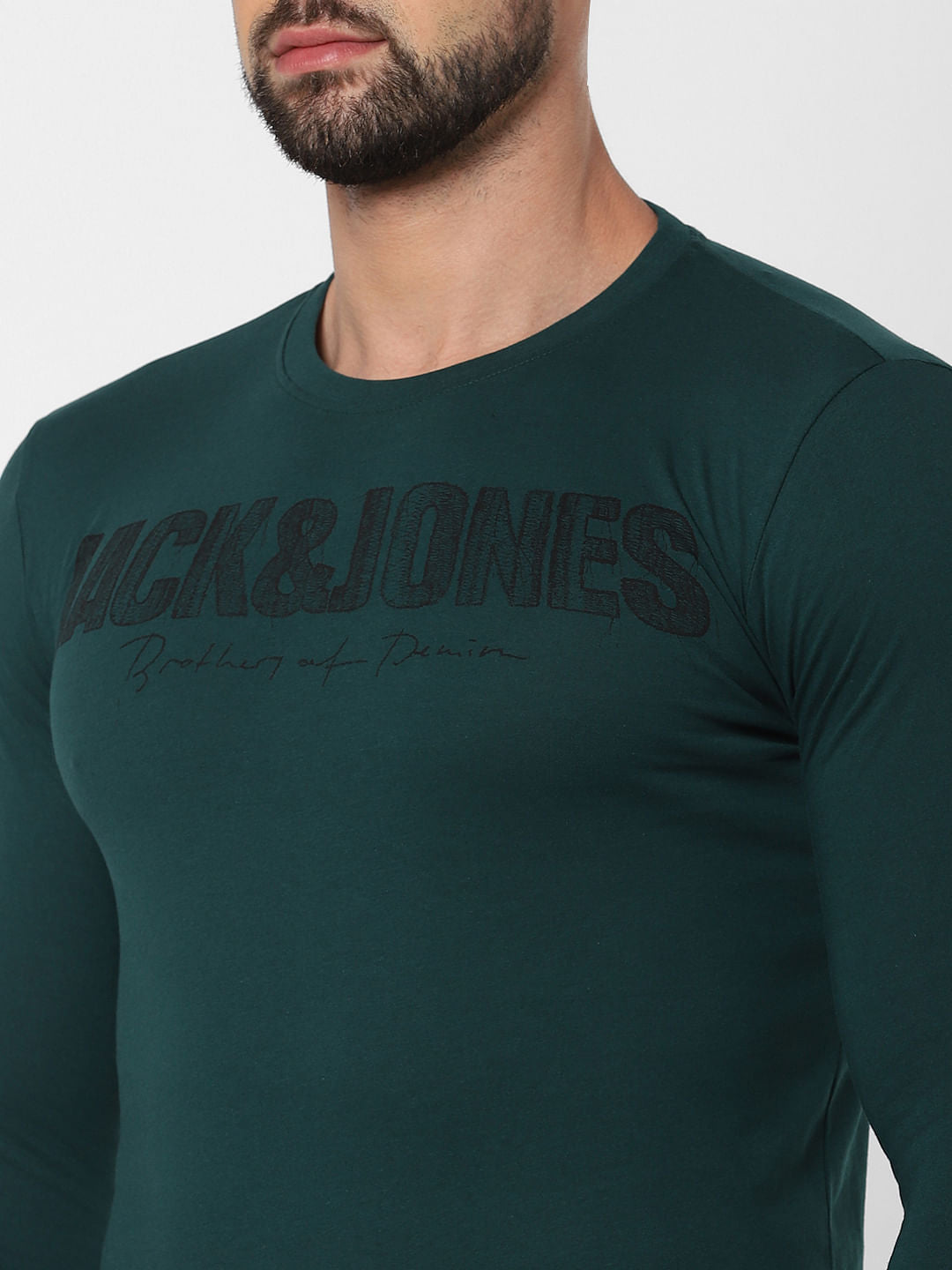 Dark Green Logo Print Crew Neck T-Shirt Online in India - Flat 20% Off