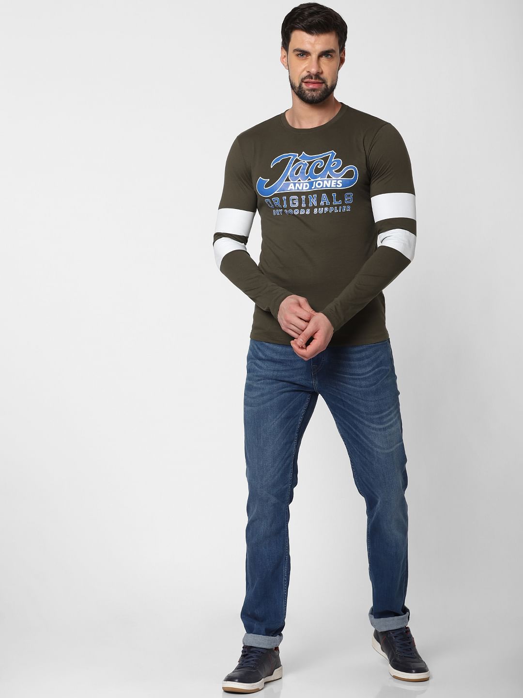 Dark Green Logo Print Crew Neck T-Shirt Online in India - Flat 20% Off - S