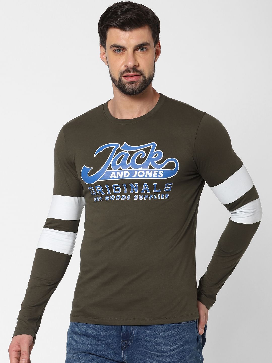 Dark Green Logo Print Crew Neck T-Shirt Online in India - Flat 20% Off