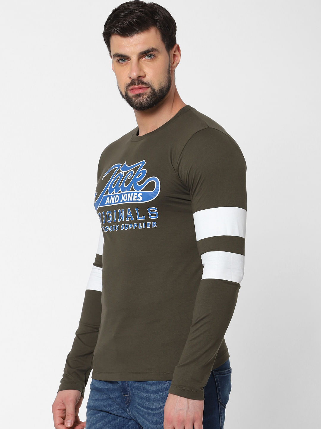 Dark Green Logo Print Crew Neck T-Shirt Online in India - Flat 20% Off