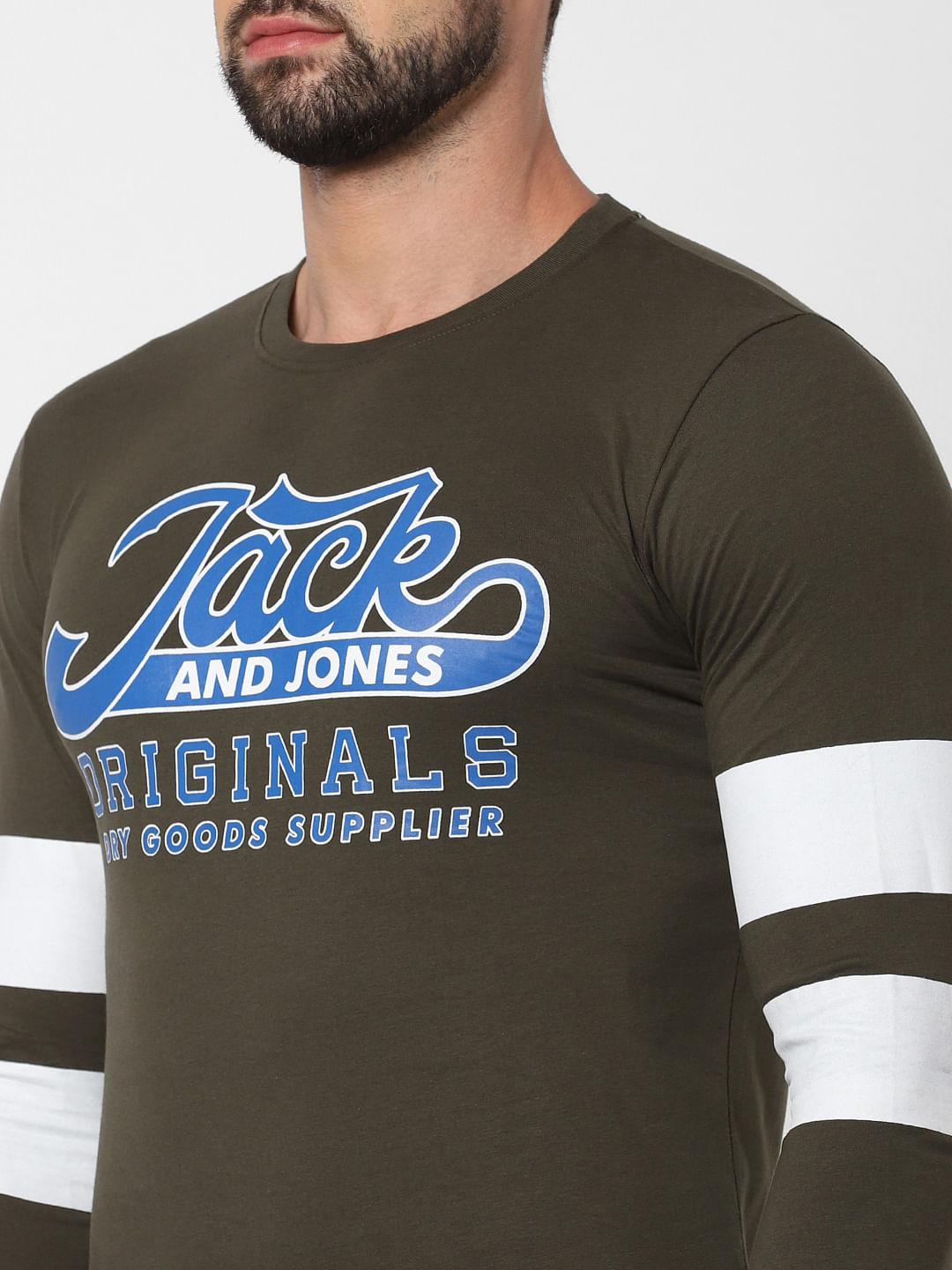 Dark Green Logo Print Crew Neck T-Shirt Online in India - Flat 20% Off