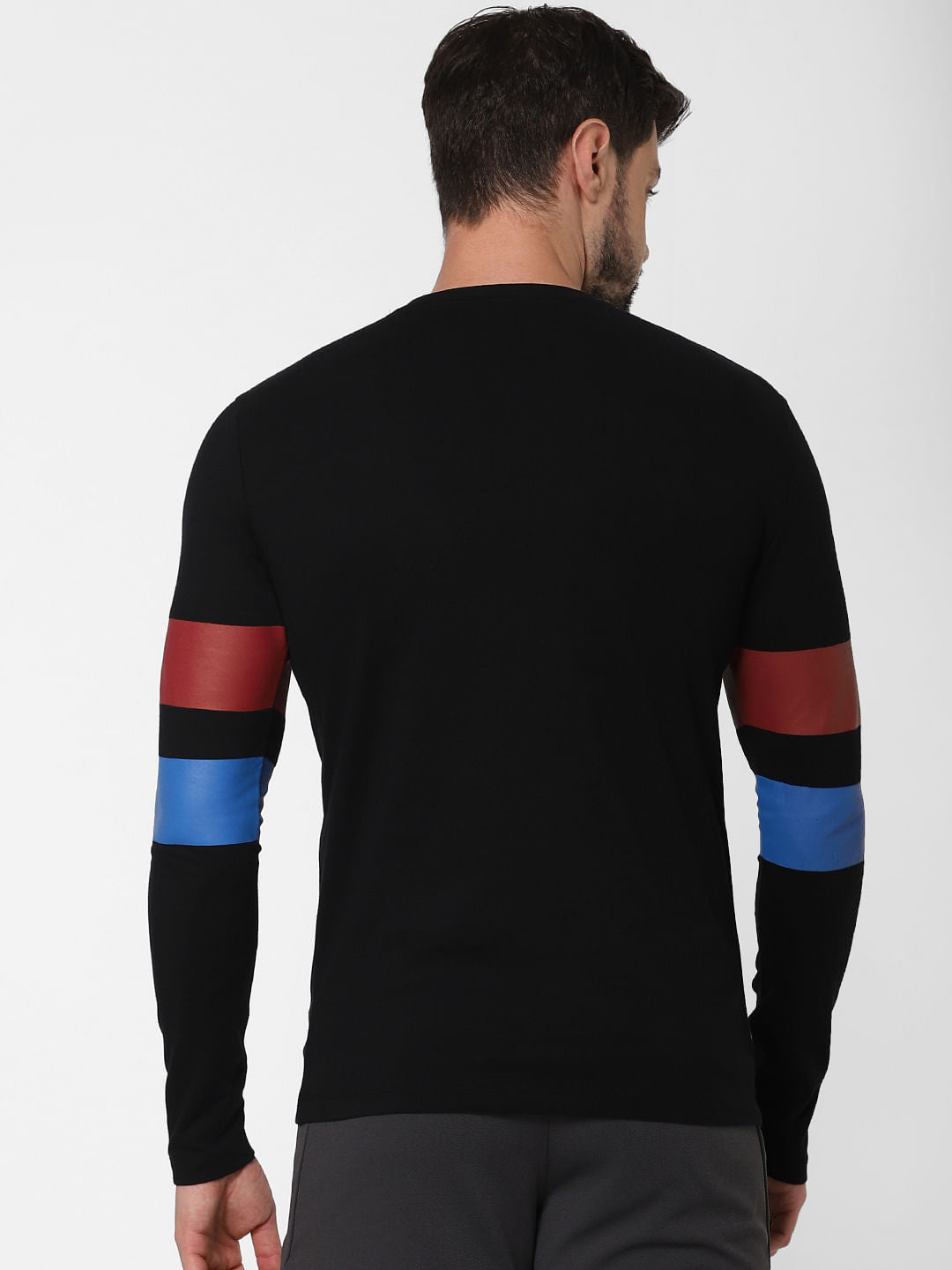 Black Logo Print Full Sleeves Crew Neck T-shirt