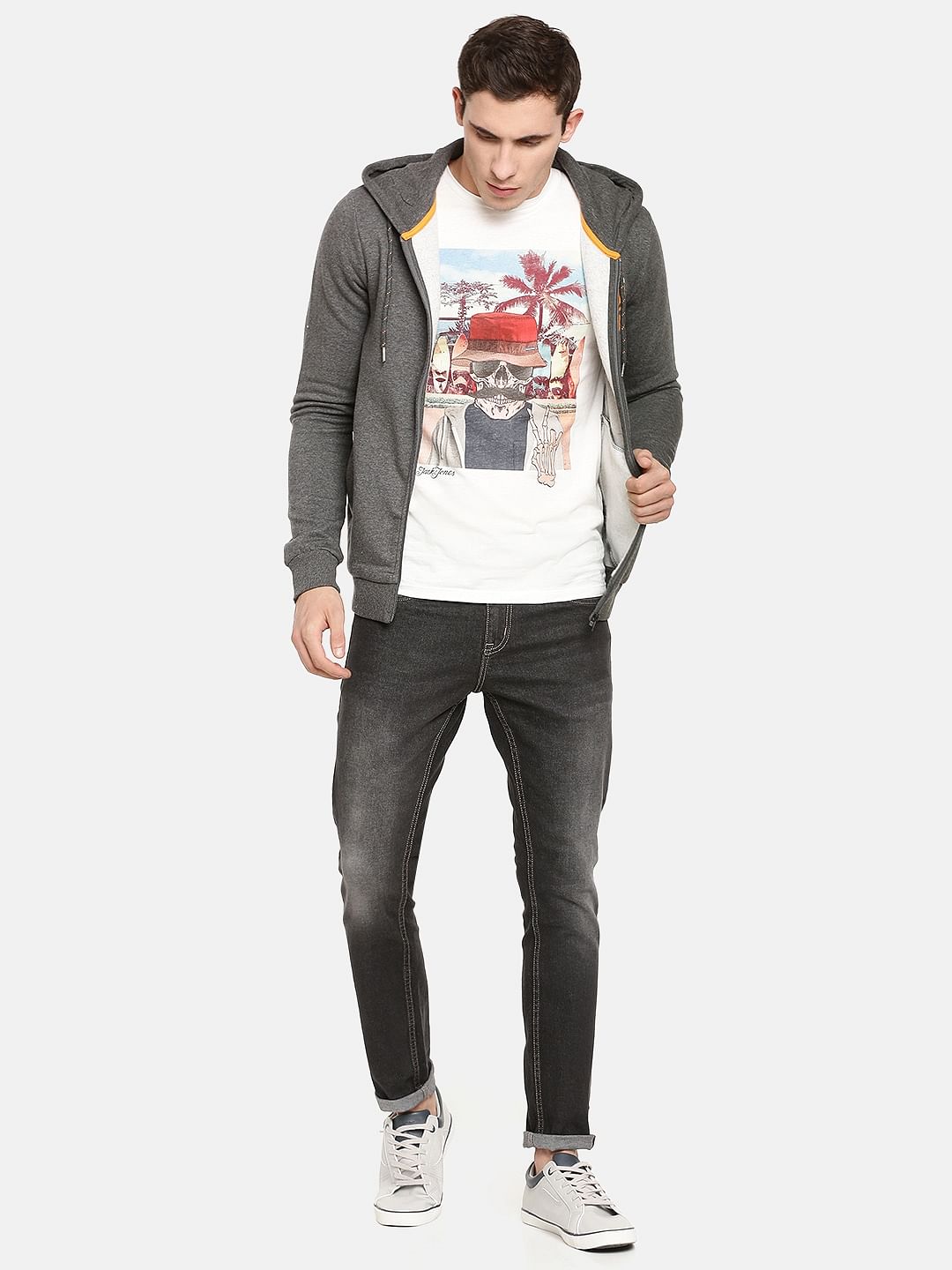 Grey Logo Print Hooded Sweatshirt - S