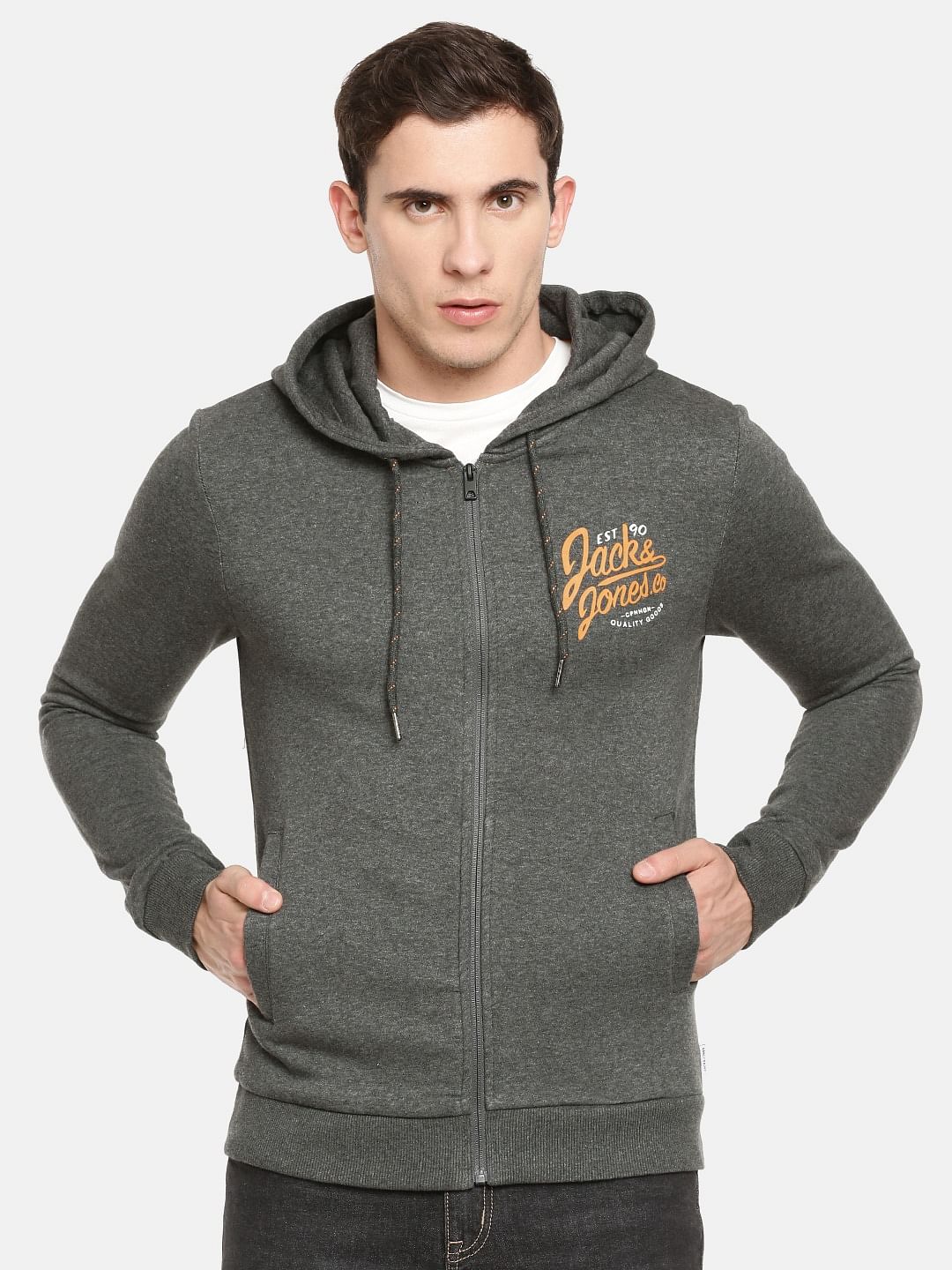 Grey Logo Print Hooded Sweatshirt
