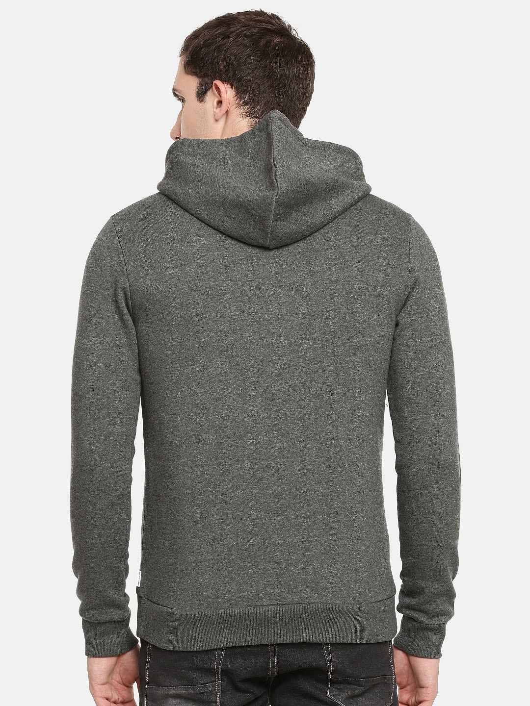 Grey Logo Print Hooded Sweatshirt