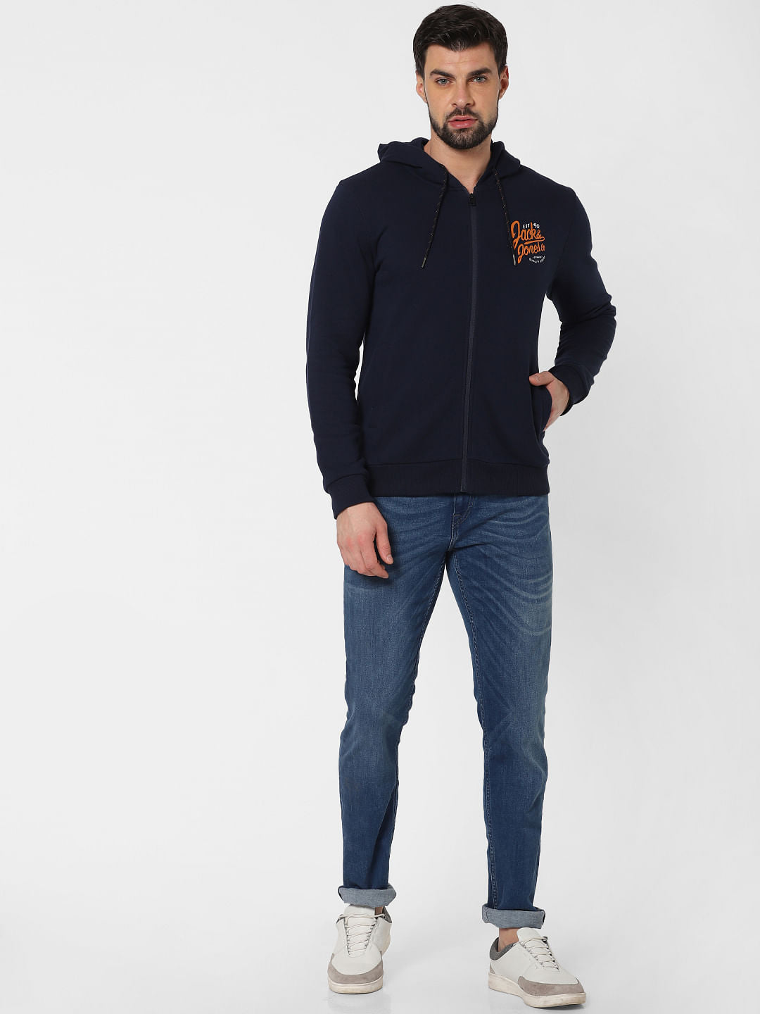 Navy Blue Hooded Sweatshirt - S