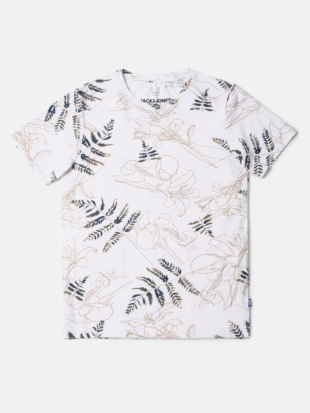 Boys White Tropical Print Crew Neck T-shirt - 128/8Y
