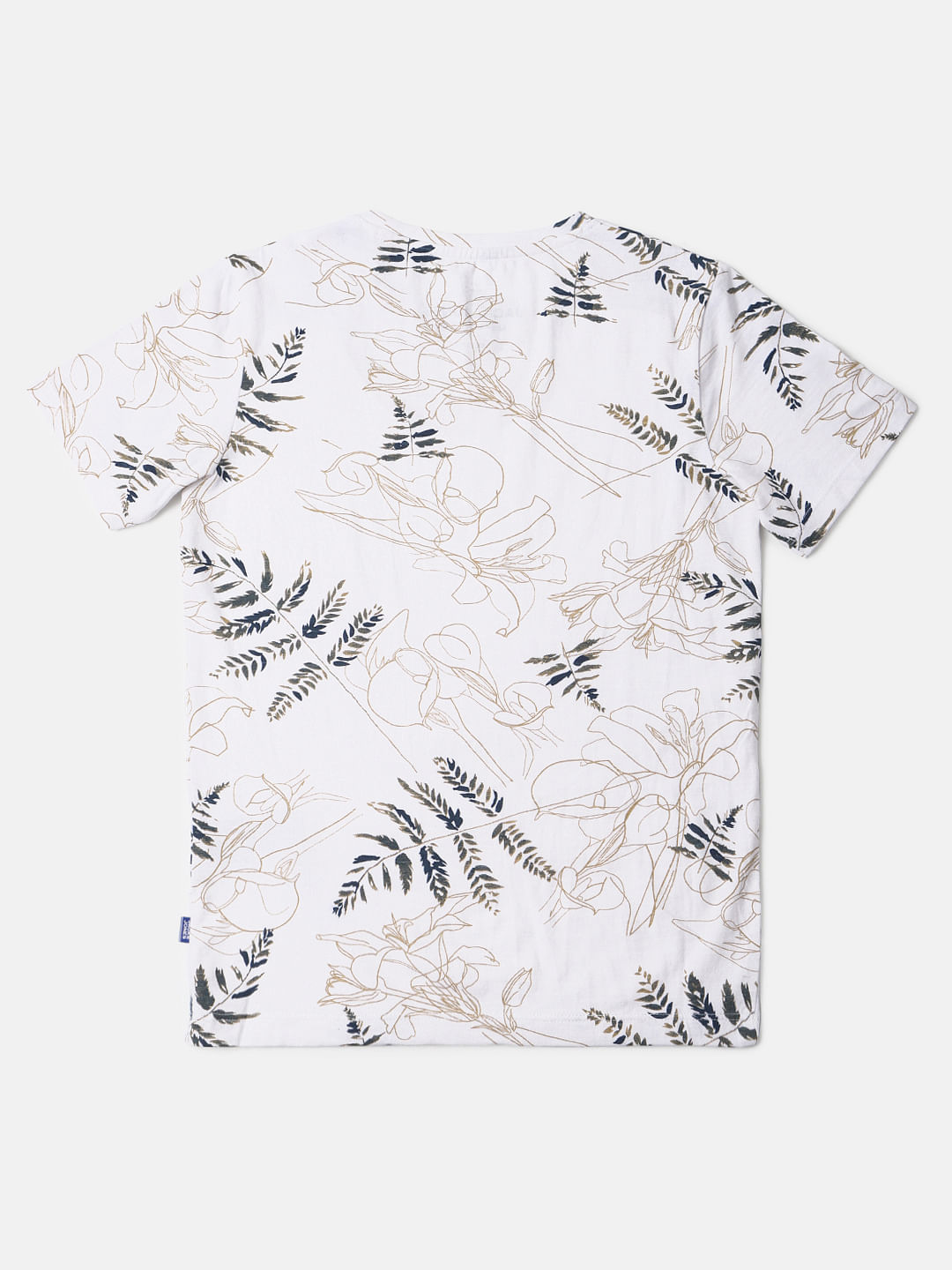 Boys White Tropical Print Crew Neck T-shirt
