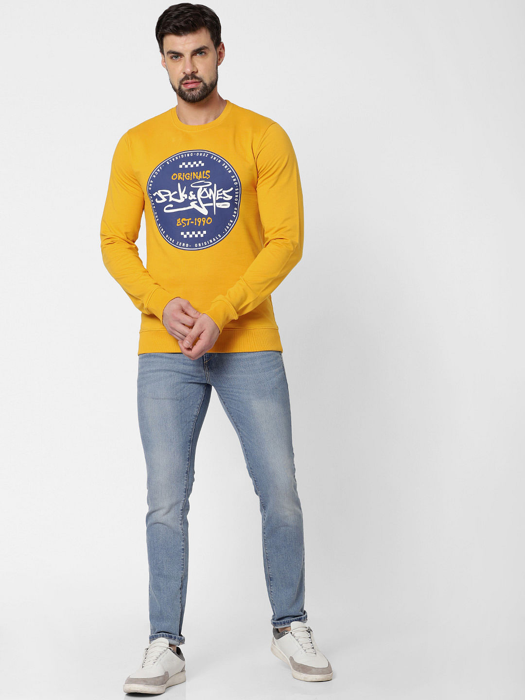 Yellow Logo Print Sweatshirt - S