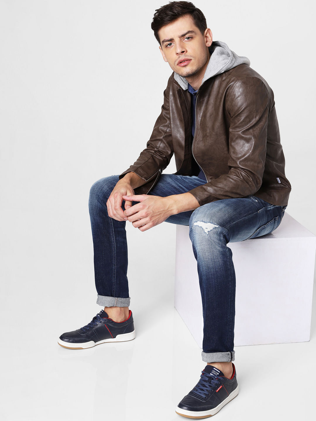 Brown Hooded PU Jacket - S