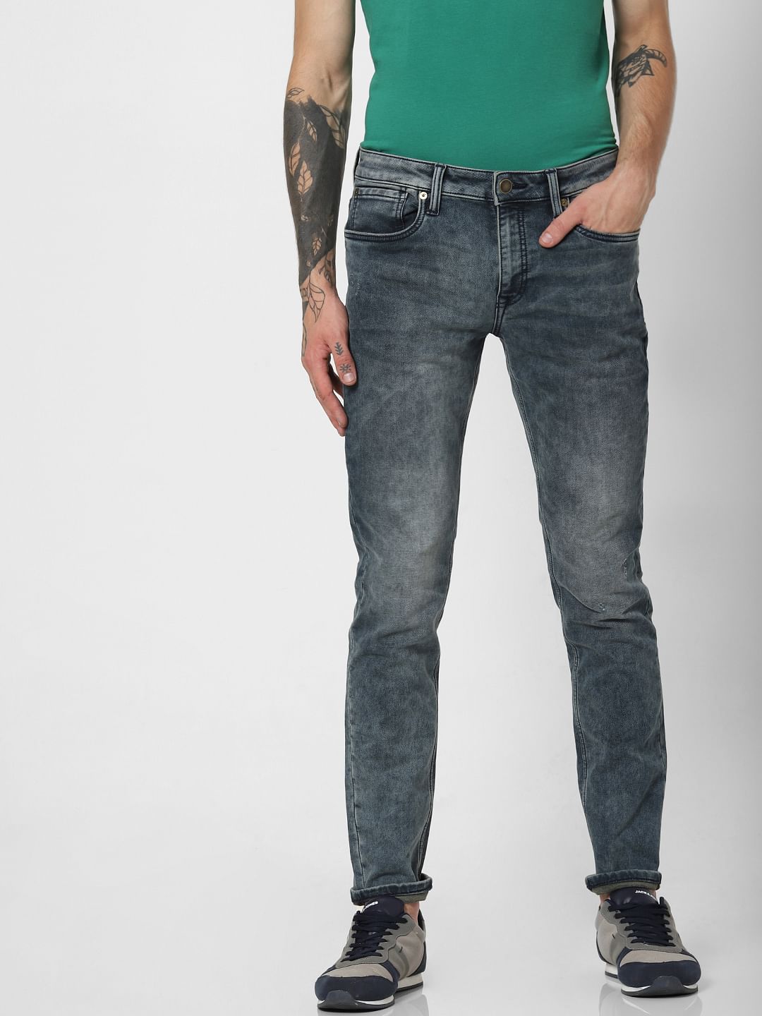 Blue Low Rise Heavily Faded Glenn Slim Jeans
