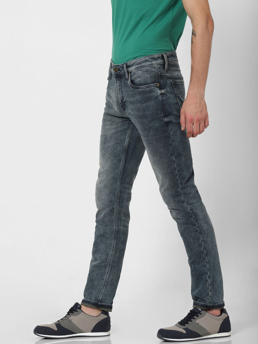 Blue Low Rise Heavily Faded Glenn Slim Jeans