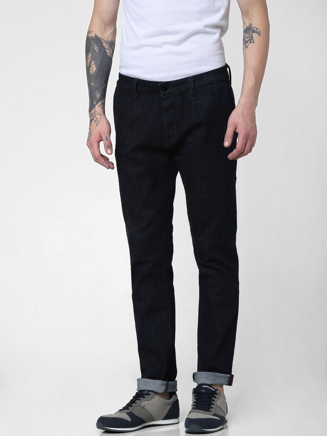 Dark Blue Low Rise Striped Tim Anti Fit Jeans