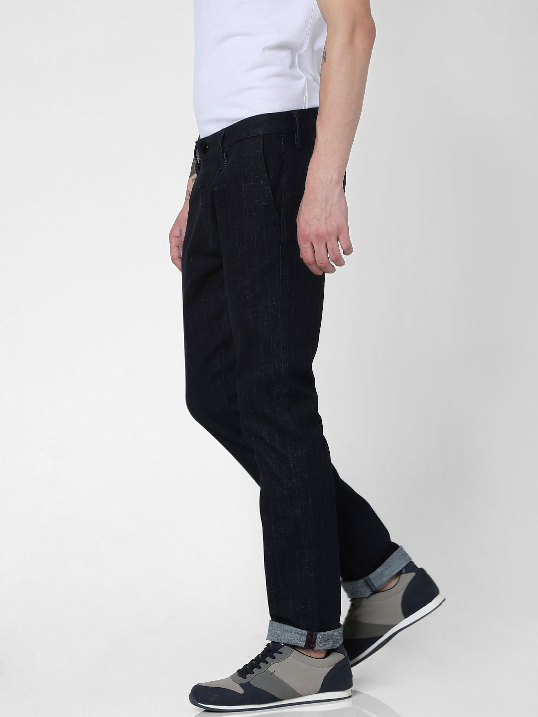 Dark Blue Low Rise Striped Tim Anti Fit Jeans