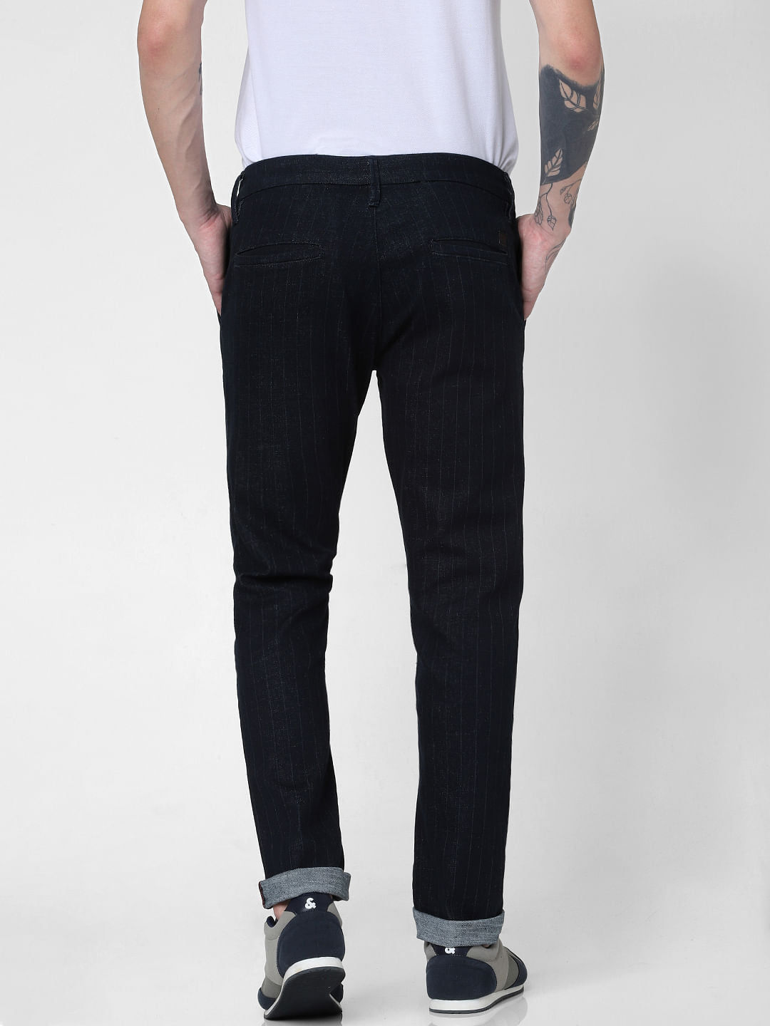 Dark Blue Low Rise Striped Tim Anti Fit Jeans