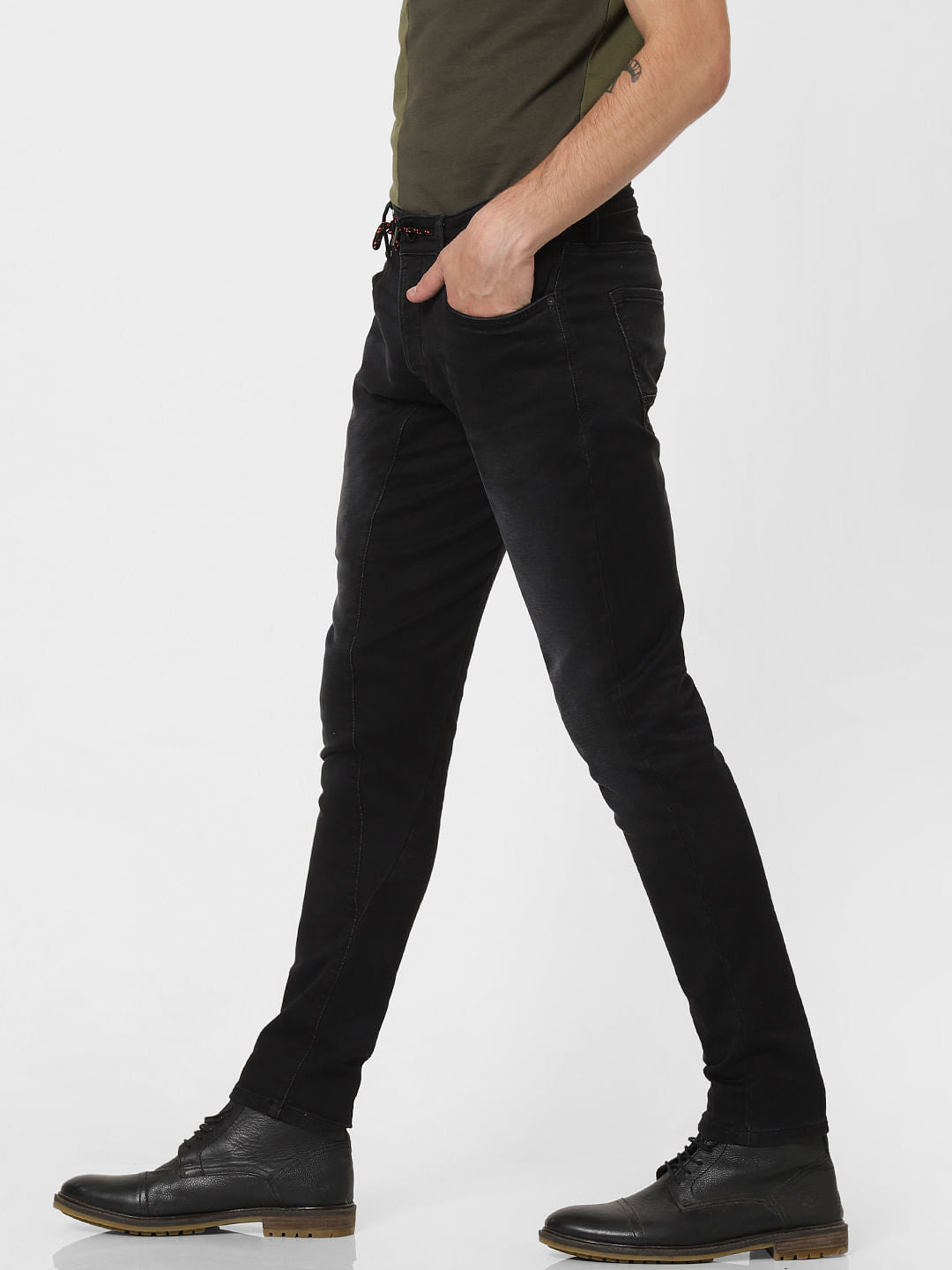 Black Low Rise Drawstring Simon Anti Fit Jeans