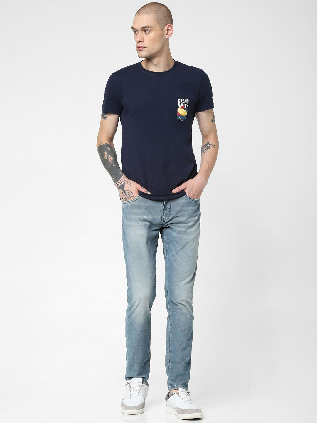 Blue Low Rise Corduroy Detail Glenn Slim Jeans - 28/30