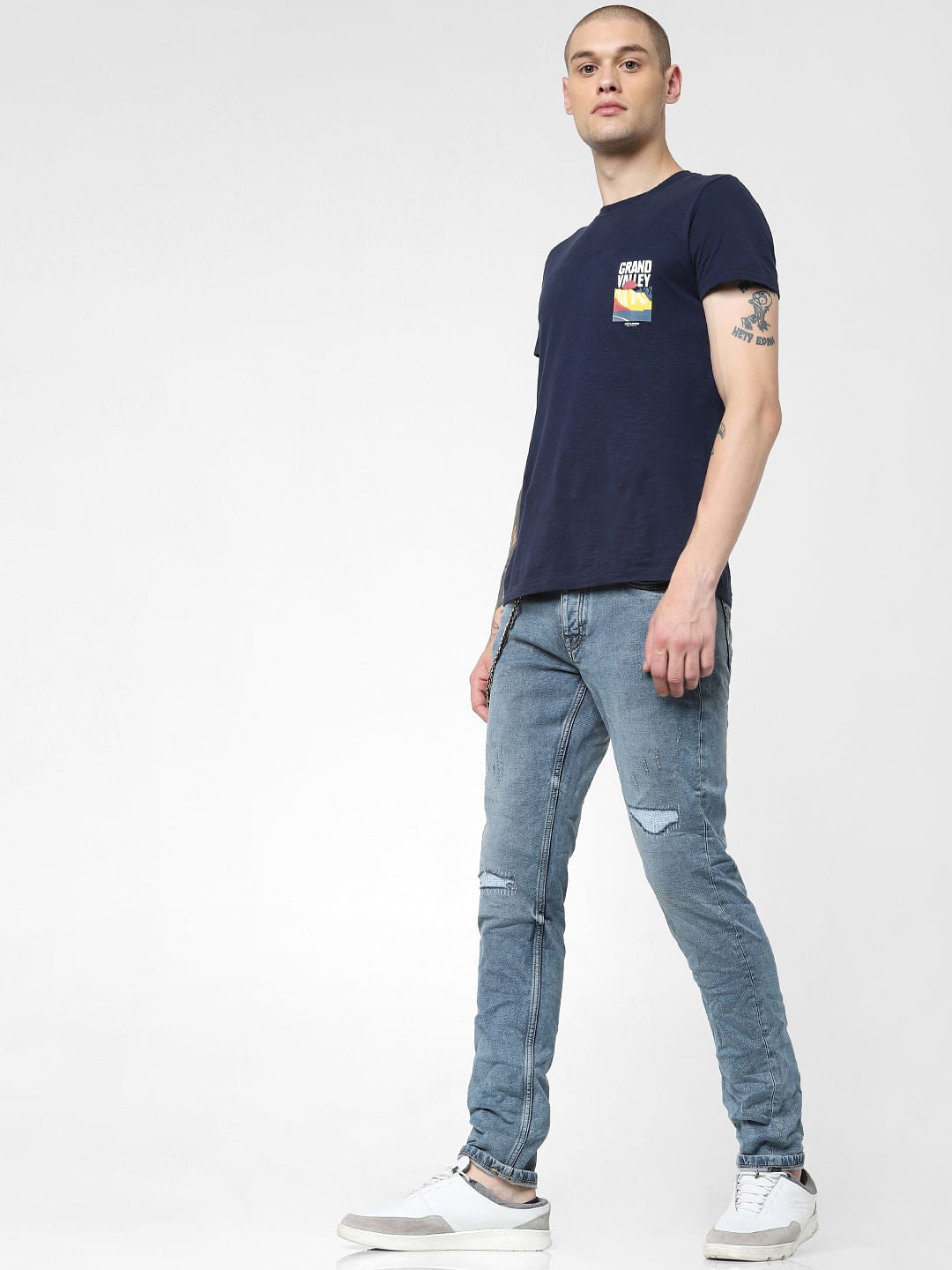 Blue Low Rise Heavily Faded Glenn Slim Jeans - 28/30