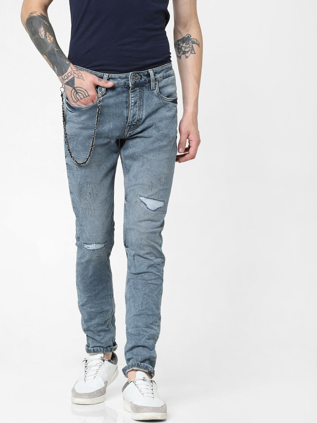Blue Low Rise Heavily Faded Glenn Slim Jeans
