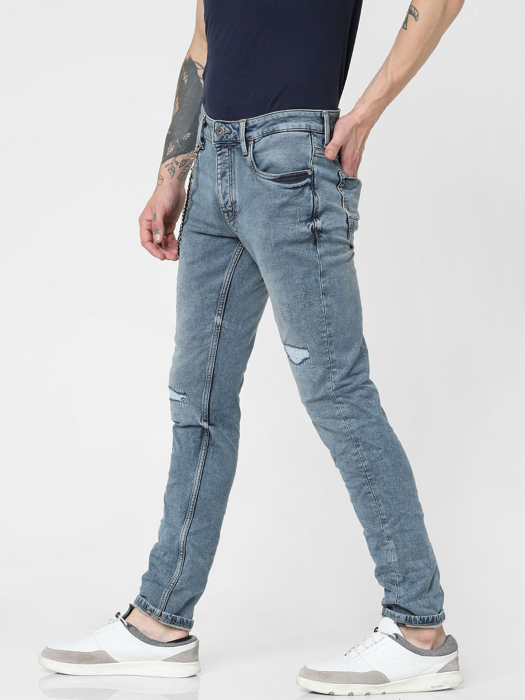 Blue Low Rise Heavily Faded Glenn Slim Jeans
