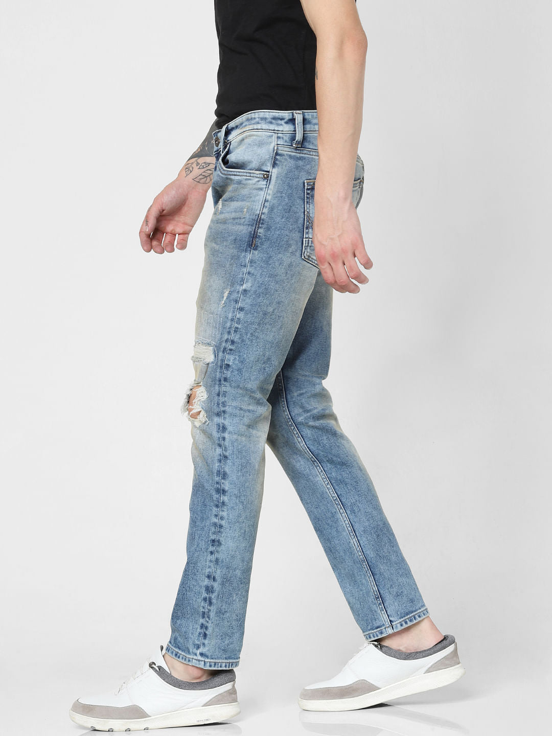 Blue Low Rise Ripped Tim Anti Fit Jeans