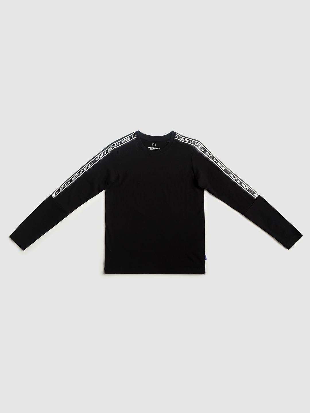 Boys Black Tape Detail Crew Neck T-shirt - 128/8Y