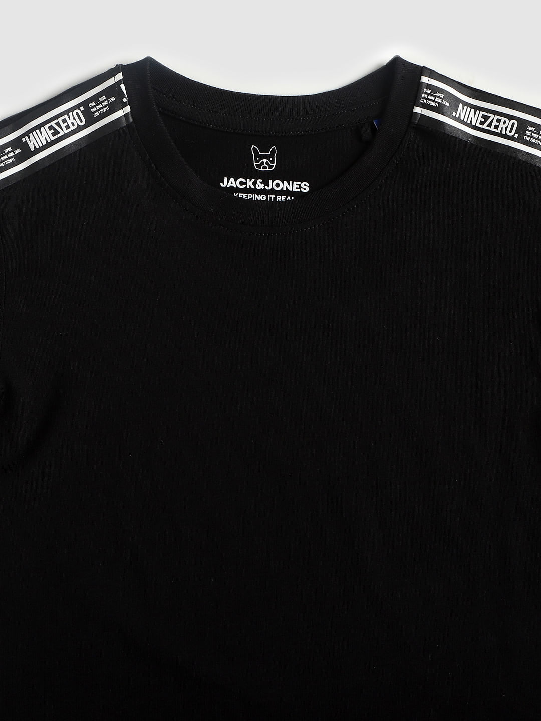 Boys Black Tape Detail Crew Neck T-shirt