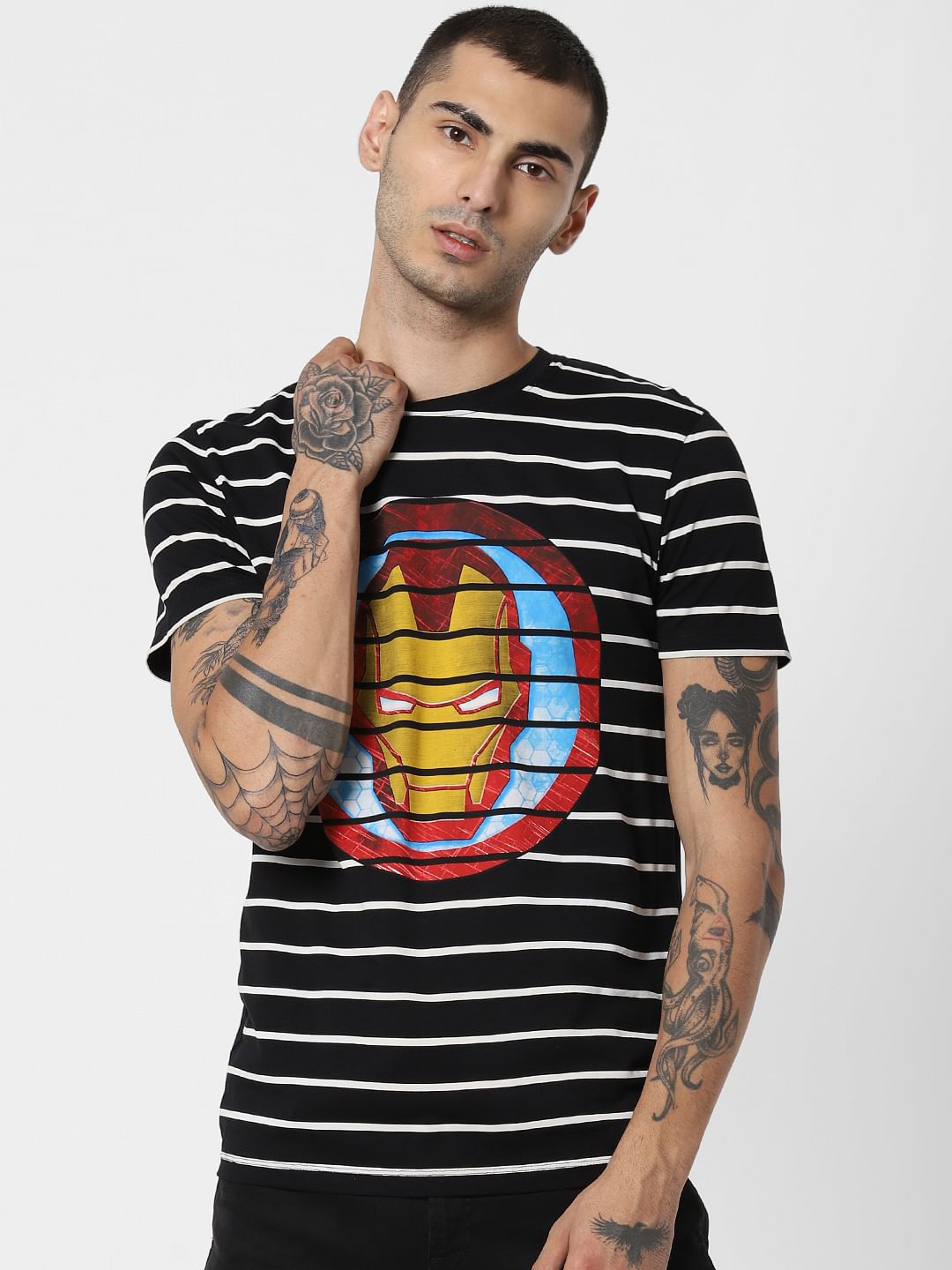 X Power Of Icon Black Iron Man Crew Neck T-Shirt