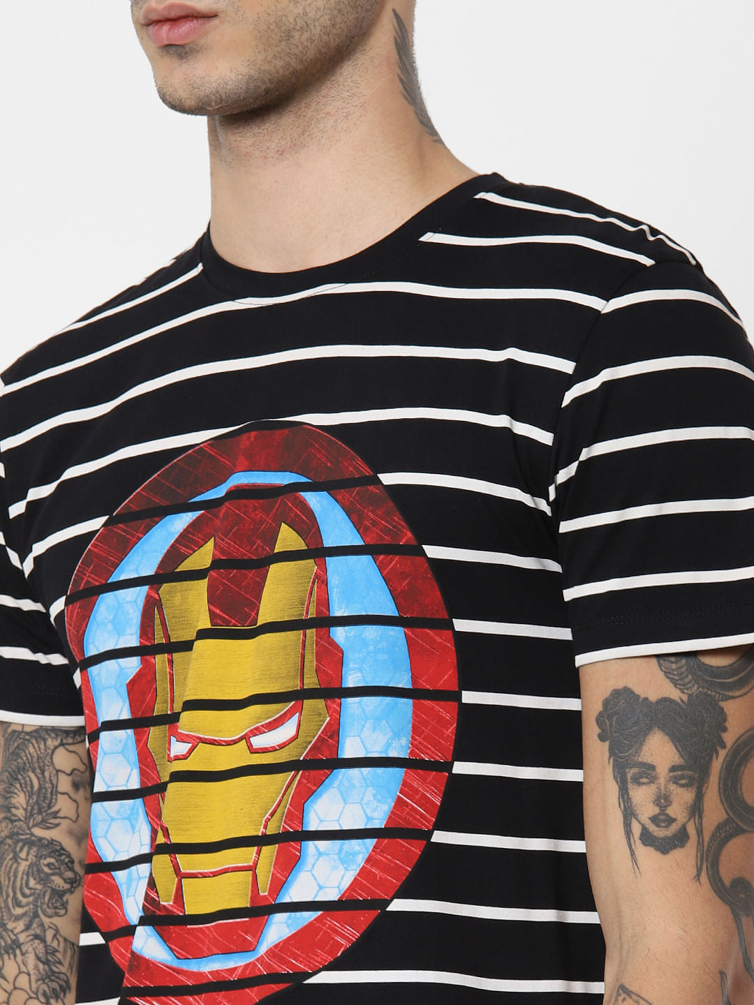 X Power Of Icon Black Iron Man Crew Neck T-Shirt