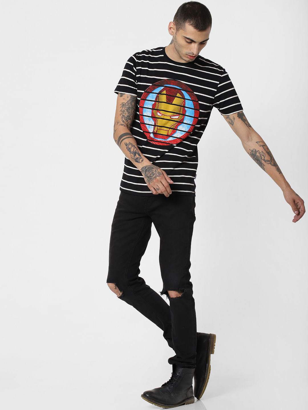 X Power Of Icon Black Iron Man Crew Neck T-Shirt