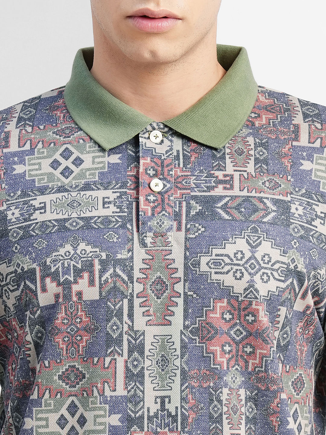 Green Abstract Print Polo Neck T-shirt