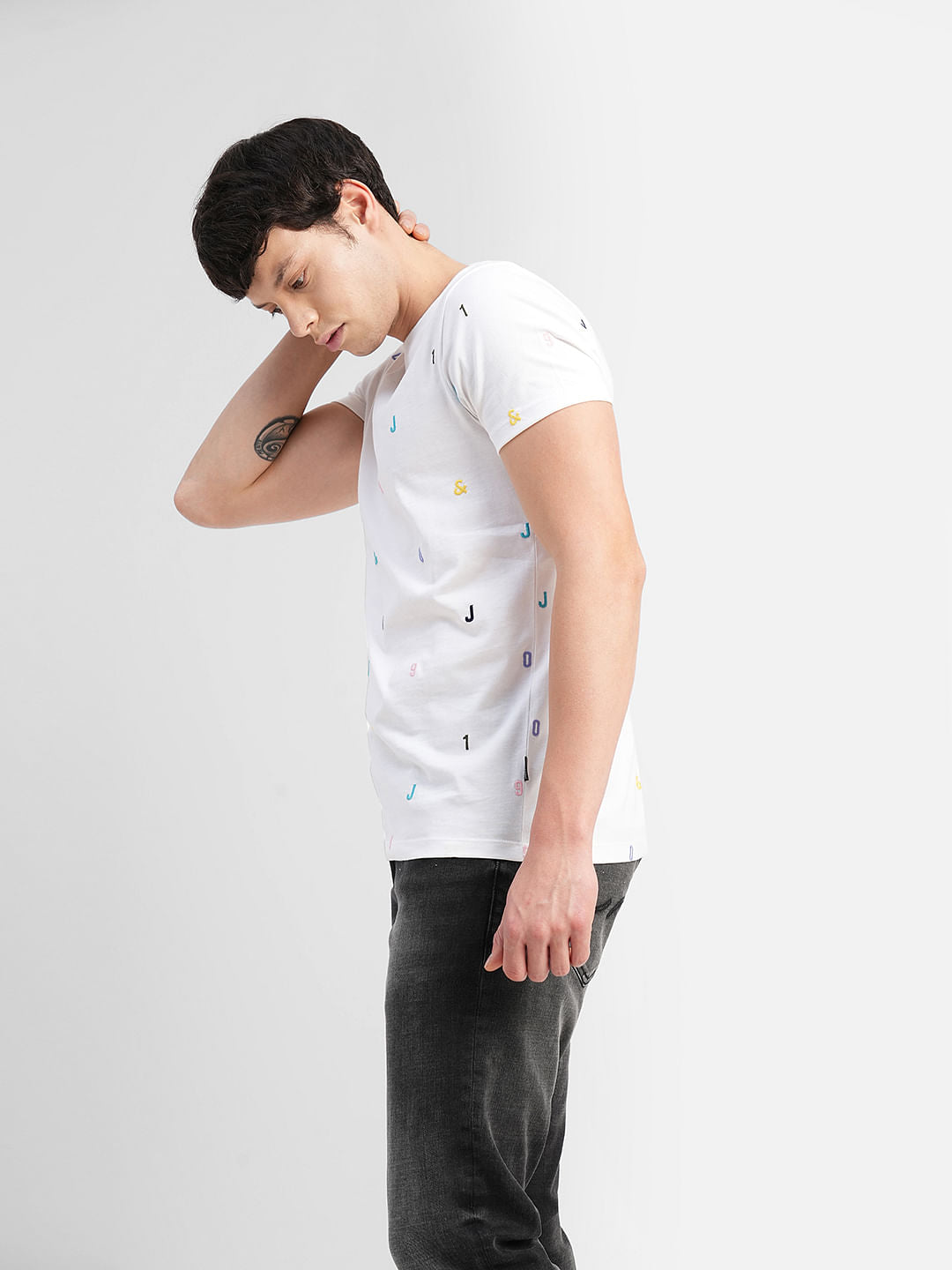 White Logo Print Crew Neck T-shirt