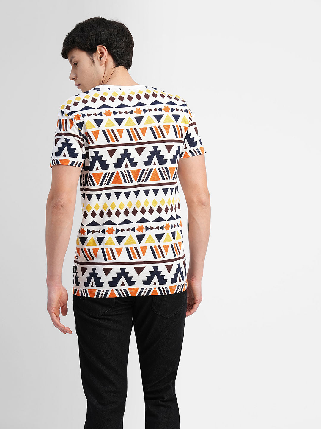 White Abstract Print Crew Neck T-shirt